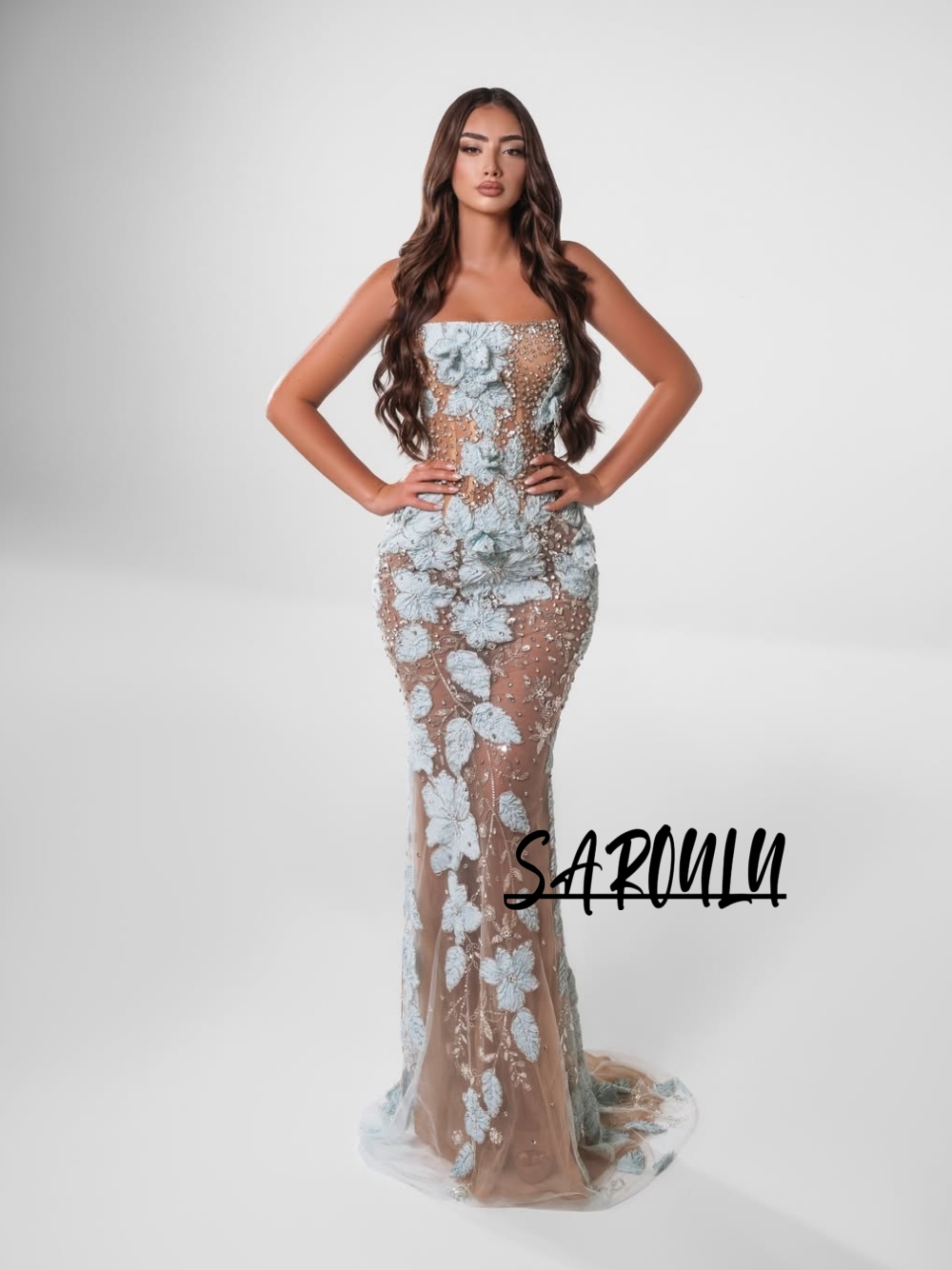 Women Formal Event Wear - Robe de soirée romantique bleu clair