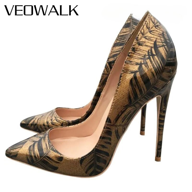 Women Formal Wear Heels - Veowalk Escarpins à motif doré métallisé