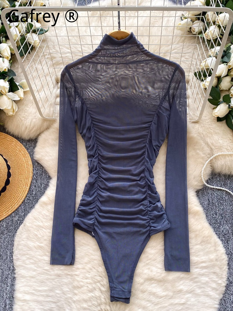 Body sexy gris en maille fronc - Turtleneck Bodysuit Office avis et prix